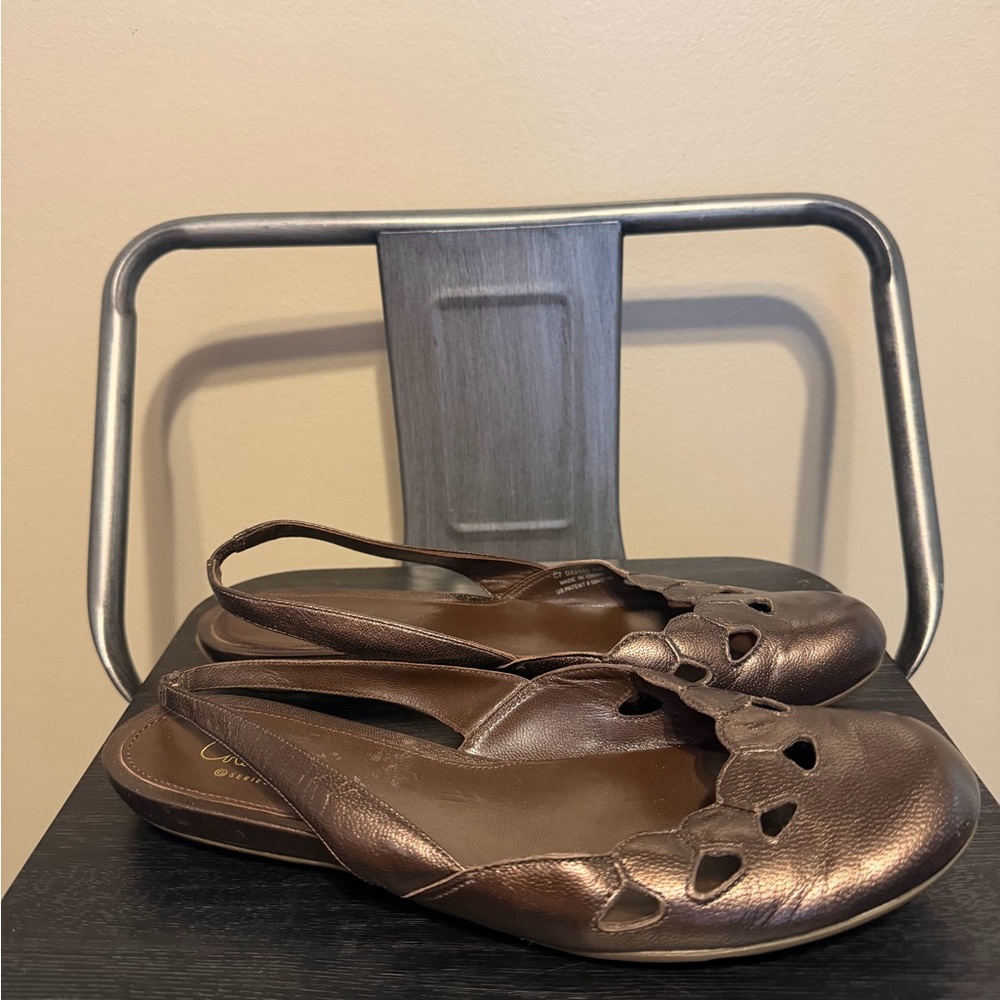 Cole Haan Brown Bronze Leather Slingback Flats Sz 8.5